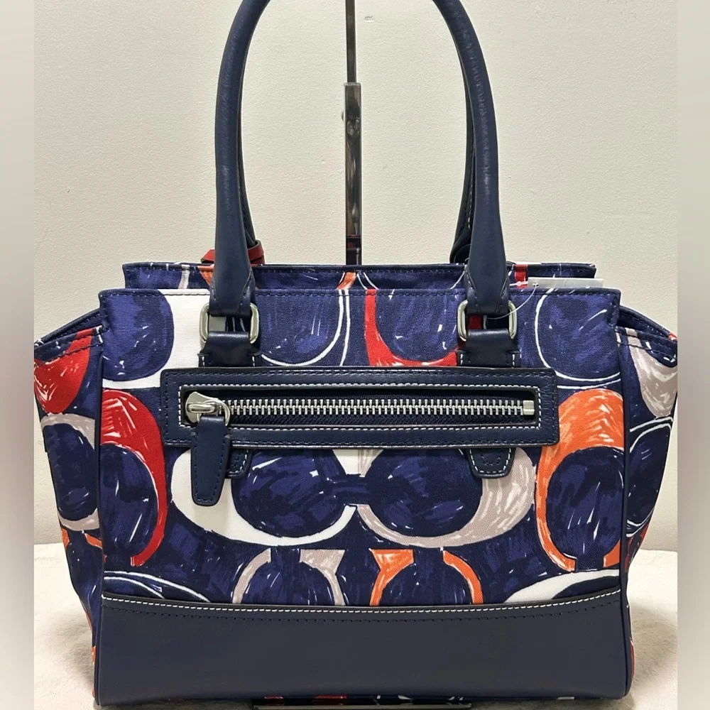 COACH Candace Legacy Heritage Scribble C & Leather Carryall in Navy Blue NWT - Picture 5 of 15